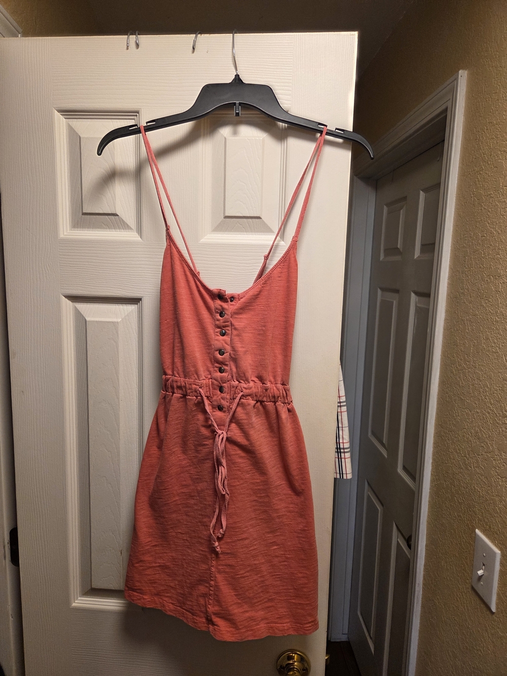 Ecote Dark Salmon Button-Front Drawstring Mini Dress